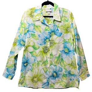 Jaclyn Smith Classic Floral Button‎ Down Long Sleeve Shirt Top Blouse
